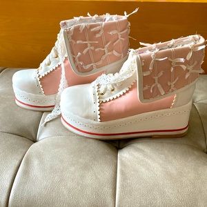 Cute Lolita Boots Cosplay Brogue Wedge Boots size 9 Platform 1.5 heel 2.75"